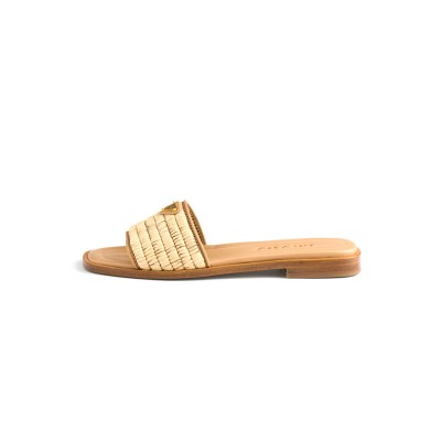 PRADA LEATHER SLIDES WITH CROCHET DETAILS 1XX758